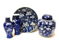 Lot 282 - Chinese blue and white prunus blossom ceramics: a ginger jar and cover