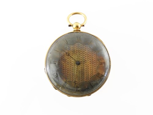 Lot 15 - A gold open faced fob watch