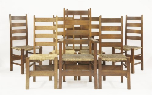 Lot 40 - A set of eight Heal's oak Letchworth dining chairs