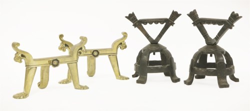 Lot 33 - A pair of brass fire dogs