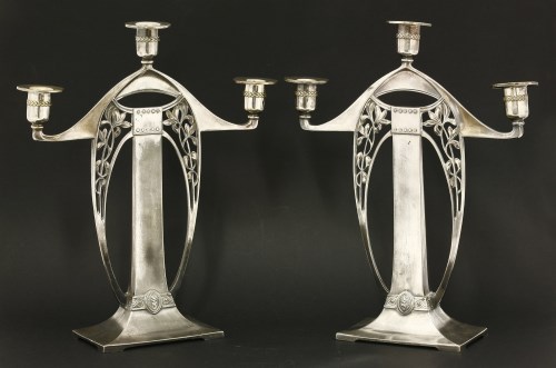 Lot 7 - A pair of Art Nouveau silver metal candelabra