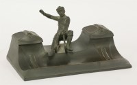 Lot 62 - A German pewter double inkstand