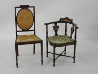 Lot 628 - Two Edwardian inlaid mahogany chairs