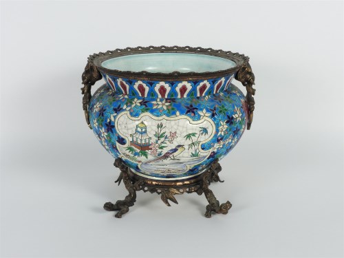 Lot 307 - A Longwy Japonisme twin handled bowl on stand