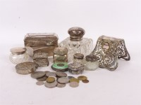 Lot 112 - A collection of silver and plated items to include; a silver ad glass inkwell