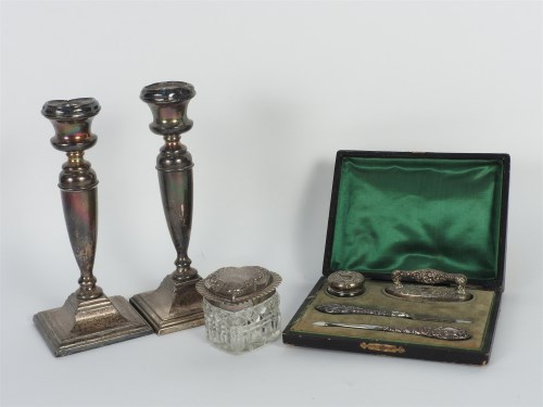 Lot 171 - A pair of silver candlesticks (af)