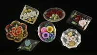 Lot 1028 - A collection of seven reverse-painted Lucite brooches