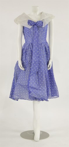 Lot 1192 - An original Kenilworth model blue and white polka dot chiffon dress