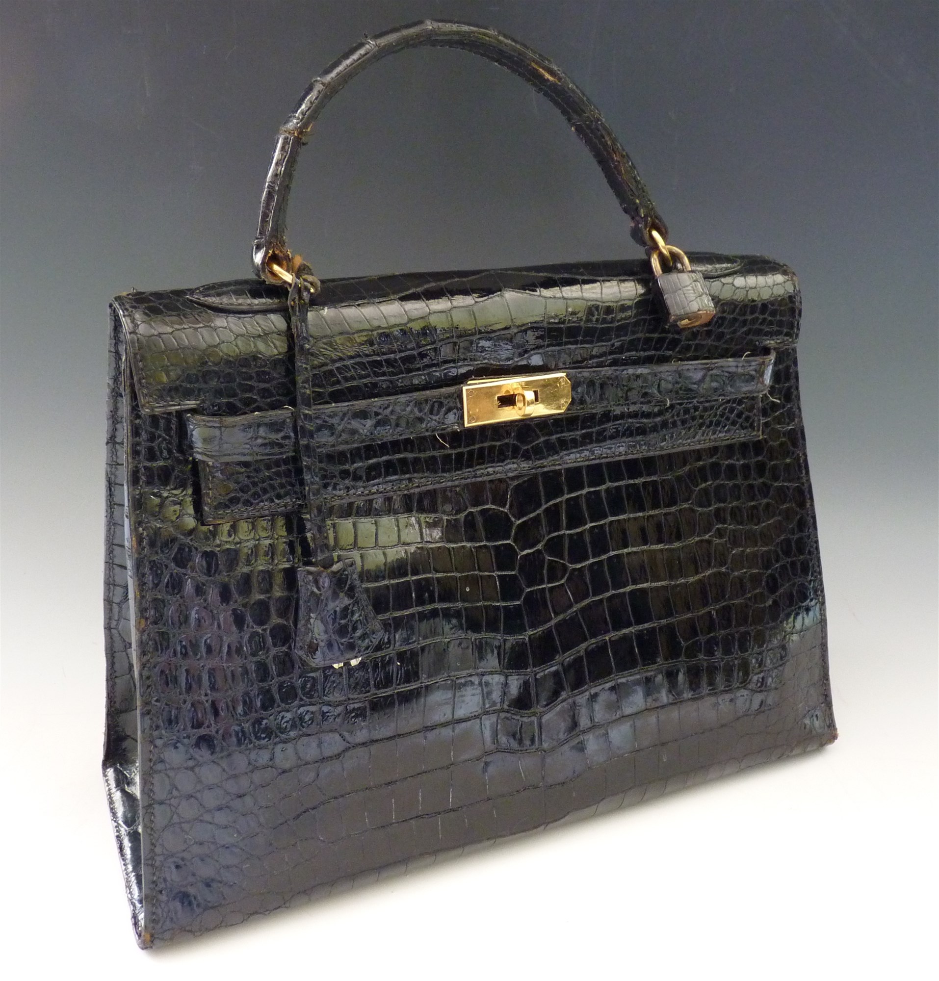 Lot 1264 An Hermes Paris black crocodile skin Kelly