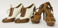 Lot 1091 - A pair of Ralph Lauren 'purple label' cream and tan brogue heels