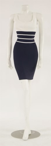 Lot 1161 - An Hervé Léger white and navy knitted bandage dress