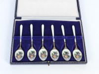 Lot 89 - Six silver gilt and enamel teaspoons (cased)