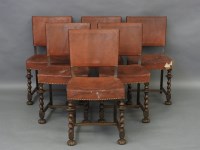 Lot 597 - A set of six 1920s oak framed barley twist dining chairs