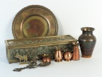 Lot 272 - A brass trinket box with a classical response decoration and a collection of brassware