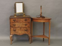 Lot 655 - A figured walnut three drawer chest together with a corner table