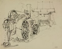 Lot 25 - John Aldridge RA (1905-1983)
STEAM ENGINE DRIVING THRESHING MACHINE
Pen and ink;
A FARMYARD
Pencil;
A WORKHORSE HARNESS
Pencil
Three