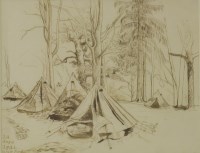 Lot 20 - John Aldridge RA (1905-1983)
TENTS IN A WOODLAND CLEARING 
Signed with initials and dated 'Aug 4 1941 West Park'