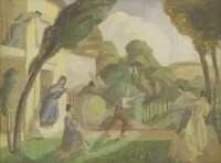 Lot 250 - Charles Mahoney RA (1903-1968)
'DRAMA IN A GARDEN'
Oil on paper
23 x 31cm;
and another by the same hand