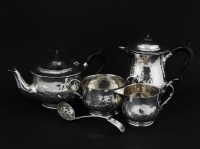 Lot 174 - Four piece hammered silver teaset