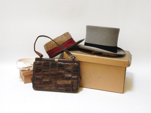 Lot 381 - A Harrods grey silk top hat in box