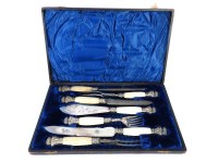 Lot 254 - A Victorian silver and ivory five piece carving and fish serving set