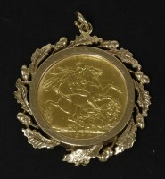 Lot 48 - A 1910 full sovereign in 9ct gold mount pendant