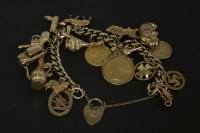 Lot 165 - A 9ct gold charm bracelet with padlock and 18 assorted charms