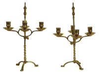 Lot 516 - A pair of Dutch style adjustable four light candelabra