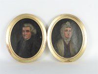 Lot 563 - English School
PORTRAITS OF WILLIAM HUTCHINSON AND HIS WIFE MARY (heap)
oil on canvas
oval
28cm x 23cm
(see family tree verso)