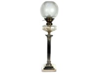 Lot 529 - A silver plated Corinthian column oil lamp