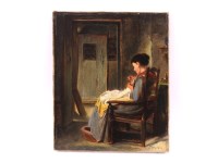 Lot 609 - 19th century school
WOMAN SEWING
Oil on canvas
31 x 25.5cm