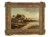 Lot 662 - English School
RIVER LANDSCAPE WITH COTTAGE AND CHURCH
Signed indistinctly l.l.