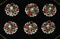 Lot 63 - A cased set of six former Austro-Hungarian Empire garnet and enamel buttons