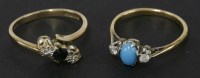 Lot 1 - A gold reconstituted turquoise cabochon and diamond ring