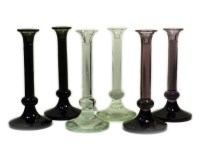 Lot 215 - Three pairs of decorative glass candlesticks