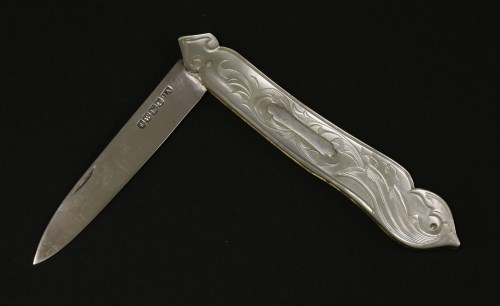 Lot 52 - A Victorian silver and mother-of-pearl folding fruit knife