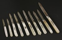 Lot 63 - Ten Victorian and Edwardian silver and mother-of pearl handled folding fruit knives