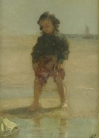 Lot 446 - Attributed to William Marshall Brown (1863-1936)
A BOY PADDLING
Oil on board 
12 x 9cm