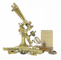 Lot 182 - A Wenham's binocular lacquered brass microscope