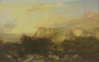 Lot 425 - James Vivien de Fleury (19th century)
FIGURES IN A ROCKY LANDSCAPE
Oil on canvas 
48.5 x 76.5cm