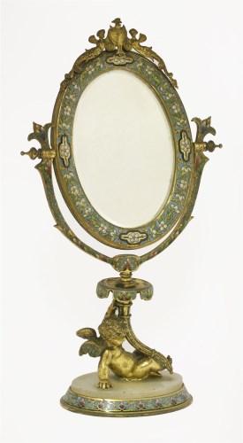 Lot 95 - A French alabaster and champlevé mirror