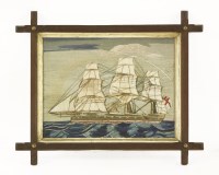 Lot 102 - A Victorian needlework of a three-masted steam yacht in full sail