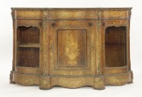 Lot 562 - A Victorian walnut crossbanded and inlaid serpentine-fronted credenza side cabinet