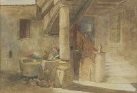 Lot 328 - Frederick Goodall RA (1822-1904)
A WOMAN WASHING CLOTHES IN A COURTYARD
Signed l.l.