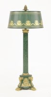 Lot 589 - A faux malachite toleware table lamp