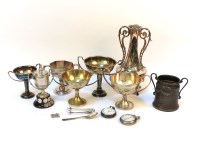 Lot 90 - A small quantity of silver and plated items to include; the monty small cup awarded 1942-1978