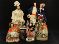 Lot 340 - Five Victorian Staffordshire flat back figurines to include; 'The Lion Slayer'