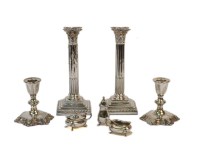 Lot 164 - A pair of silver Corinthian column form candlesticks