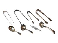 Lot 85 - Silver items to include three pairs of sugar tongs