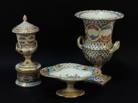 Lot 196 - A Dresden porcelain twin handled urn form vase